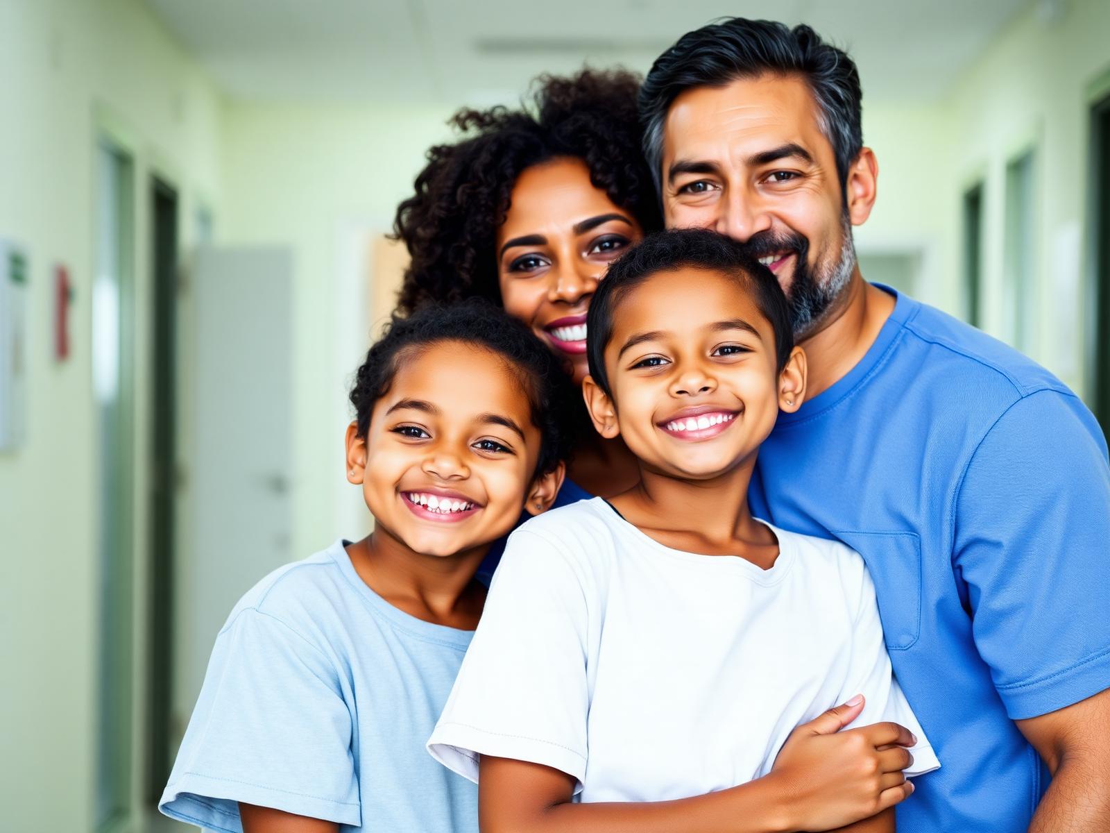 Família feliz e protegida com plano de saúde